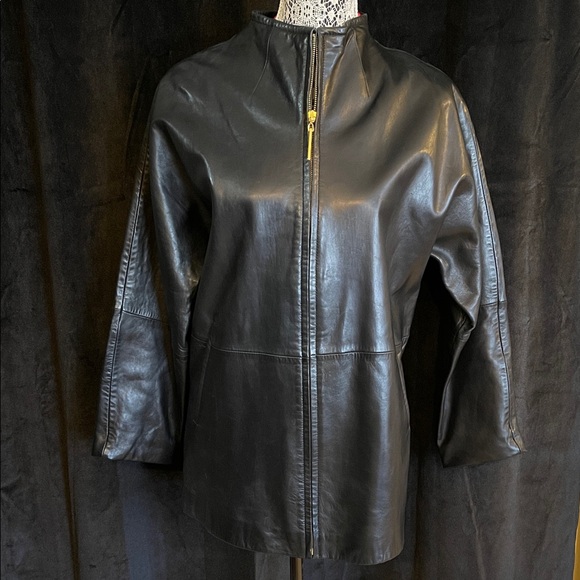 Ellen Tracy Jackets & Blazers - Ellen Tracy Black Leather Jacket with Gold Zipper